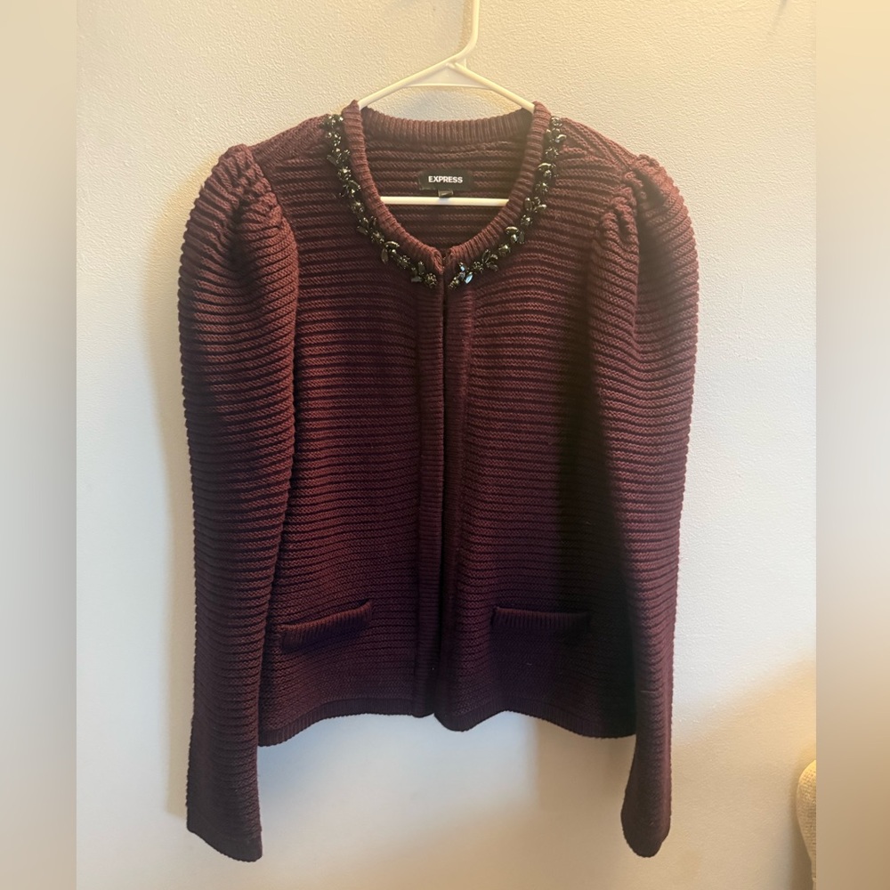 Express Women’s Large Purple Sweater Jacket with Jewled Neckline